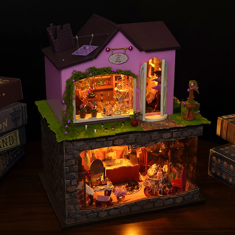 

DIY Witch Magic Shop Casa деревянная миниатюрная модель комплект 3D головоломка кукольные домики с мебелью кукольный домик для друзей подарки на день рождения