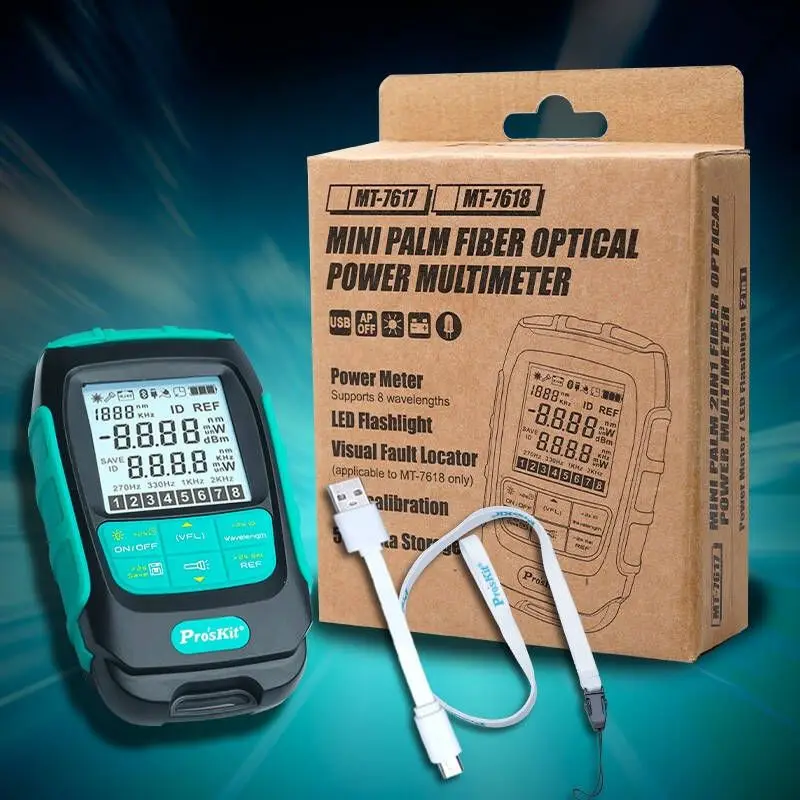 

Pro'skit MT-7618-C 3-in-1 optical power meter LED lamp measurement for dB, dBm, nW, mW & uW