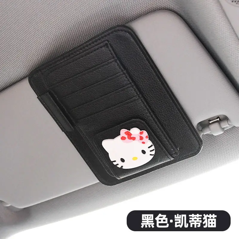 Sanrio Car Sun Visor Eye Clip Storage Bag Card Bag Id Cover Hello Kitty Cartoon Genuine Cute Creative Car Accessories Gift