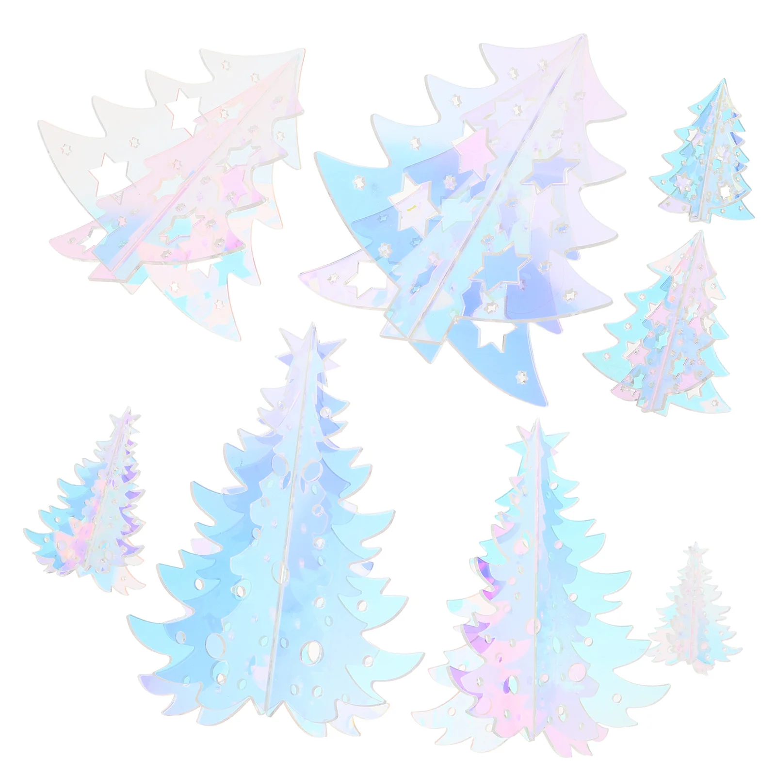 

8pcs Small Acrylic Christmas Table Trees Iridescent 3D Tabletop Decor For Shelves Fireplace Windows Mantel Tiered Tray Office