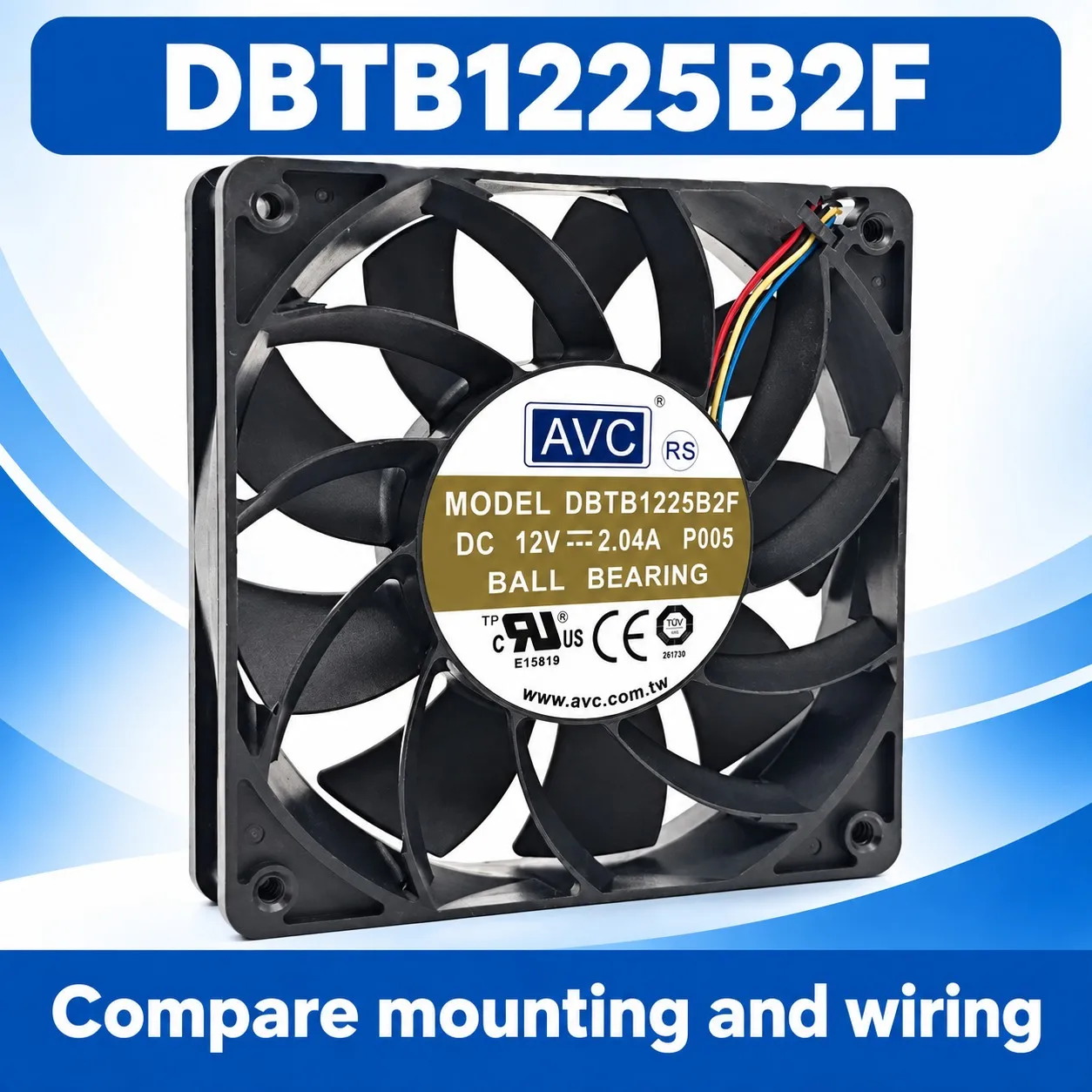 DBTB1225B2F DC Cooling Fan 120x120x25mm 12025 12V 2.04A 7900RPM 4-Pin for AVC