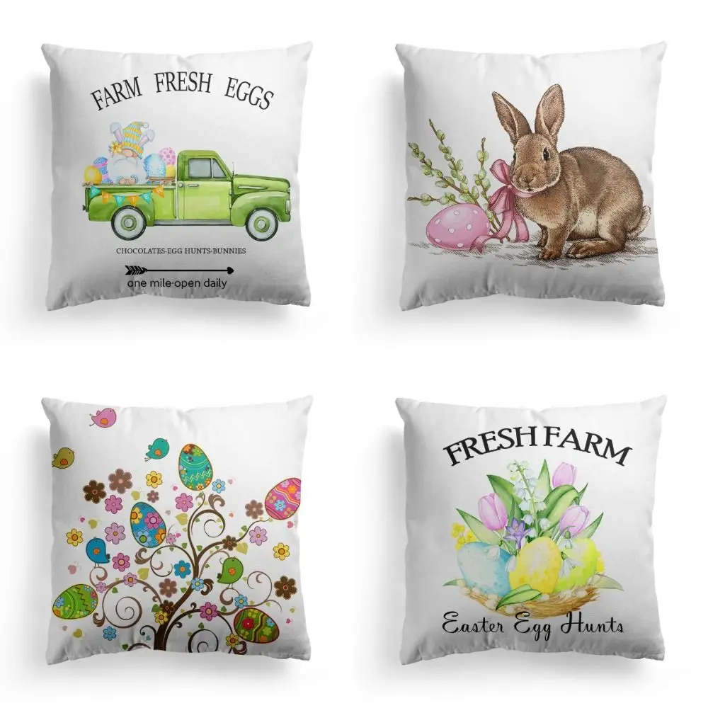 Spring Easter Pillow Covers 18 X 18 Inch Bunny Throw Cushion Covers Decorative Home Decorations Square Pillowcase Easter