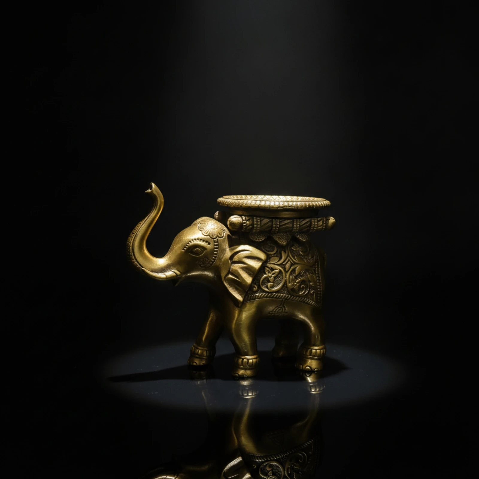 Brass Elephant Holder Ornate Elephant Candle Holder Sculpture Embossed Decorative for Decorators, Living Room, Altar