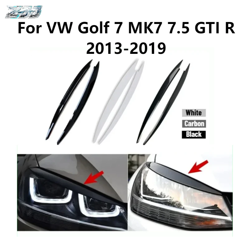 

For VW Golf 7 MK7 7.5 GTI R 2013-2019 Headlight Angry Eyebrow Sticker Trim Carbon Fiber Look Car Styling Accessories