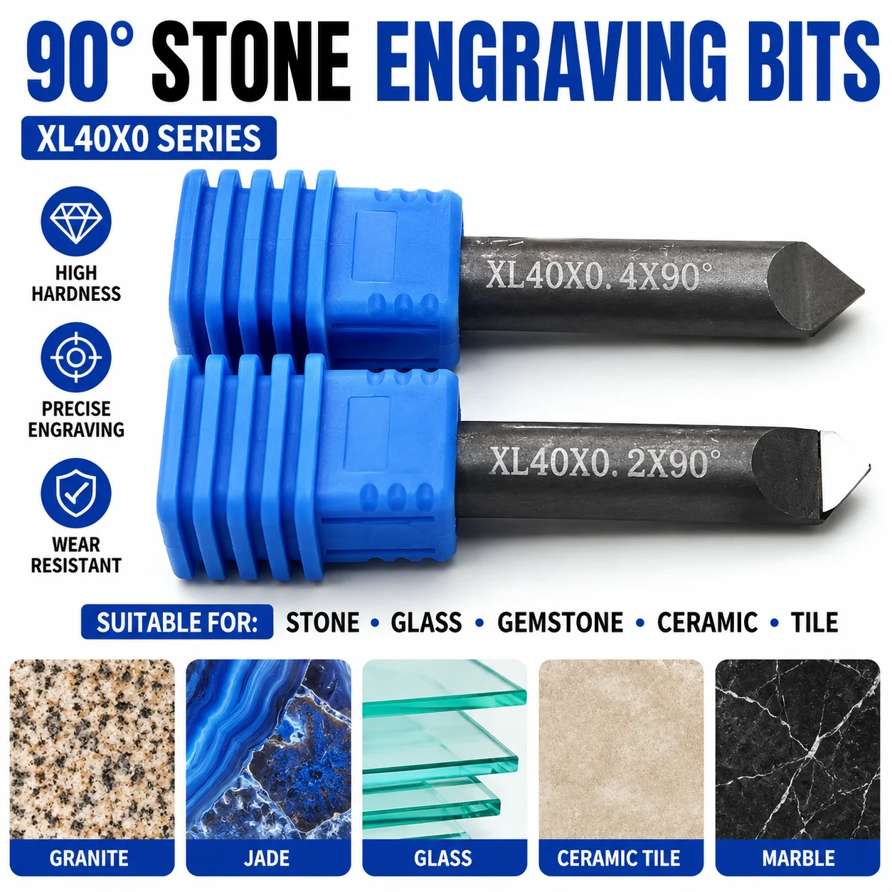 PCD Diamond Router End Mill 6mm Stone Granite Cutting Engraving Bit 70-90 Degree CNC Cutter for Marble Quartz Stone