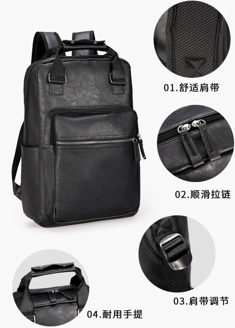 Imagem -02 - Homens Mochila Couro pu Bagpack Grande Laptop Mochilas Mochilas Masculinas Mochila Casual para Adolescentes Meninos Marrom Preto