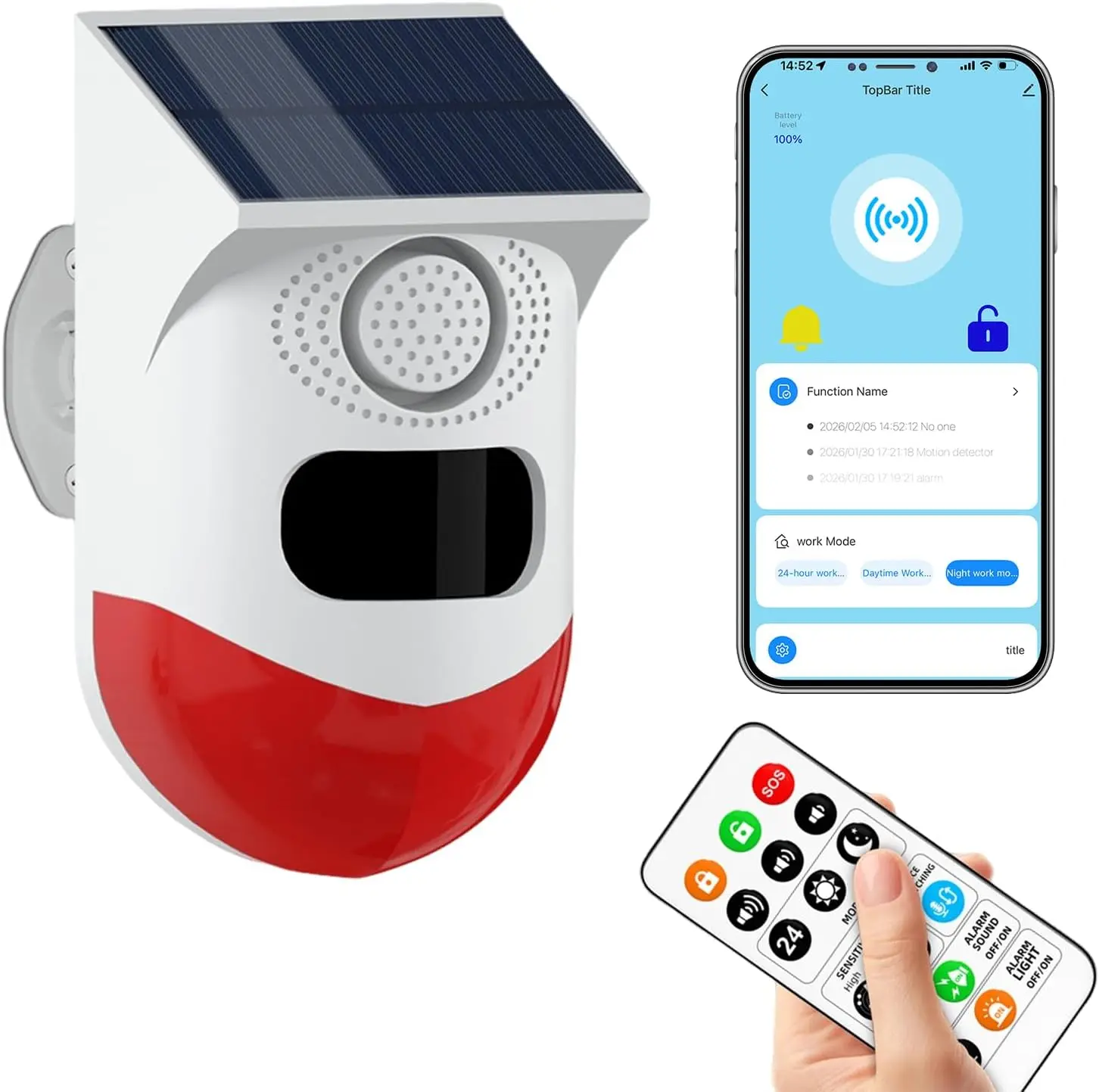 WiFi Solar Outdoor Motion Sensor Alarm: Tuya Solar Strobe Alarm Light With Motion Sensor Siren, 100db Security Siren App Alarm