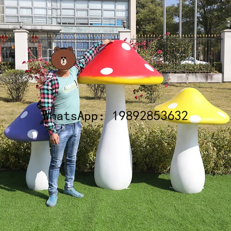FZ  Imitation Mushroom Ornament Outdoor Fiberglass Cartoon Plant Sculpture Garden Landscape Park Green Space Decoration