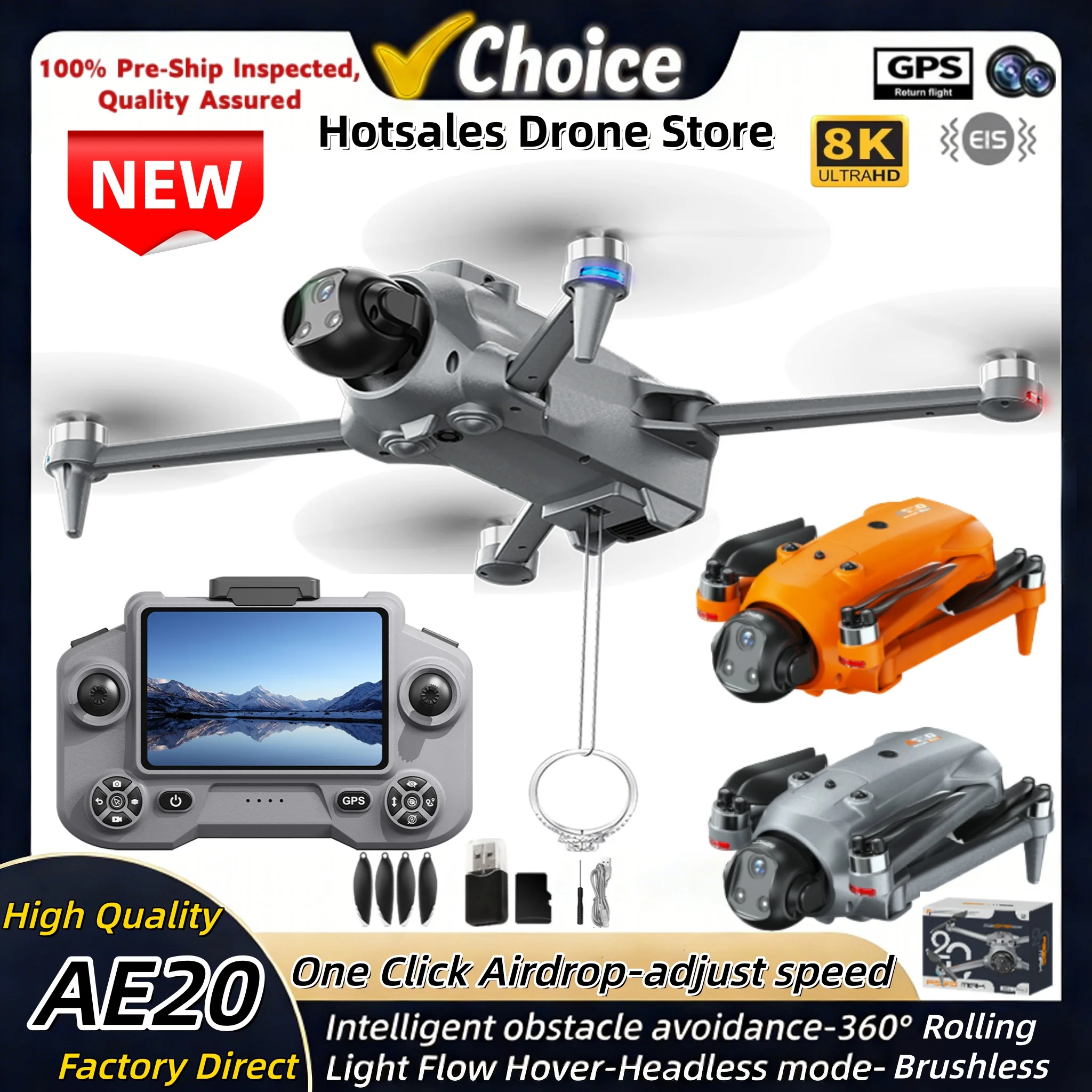 2026New Quality AE20 DroneGPSOneClick Airdrop Brushless Motor Screen Lifting Obstacle Avoidance Intelligent Positioning Aircraft