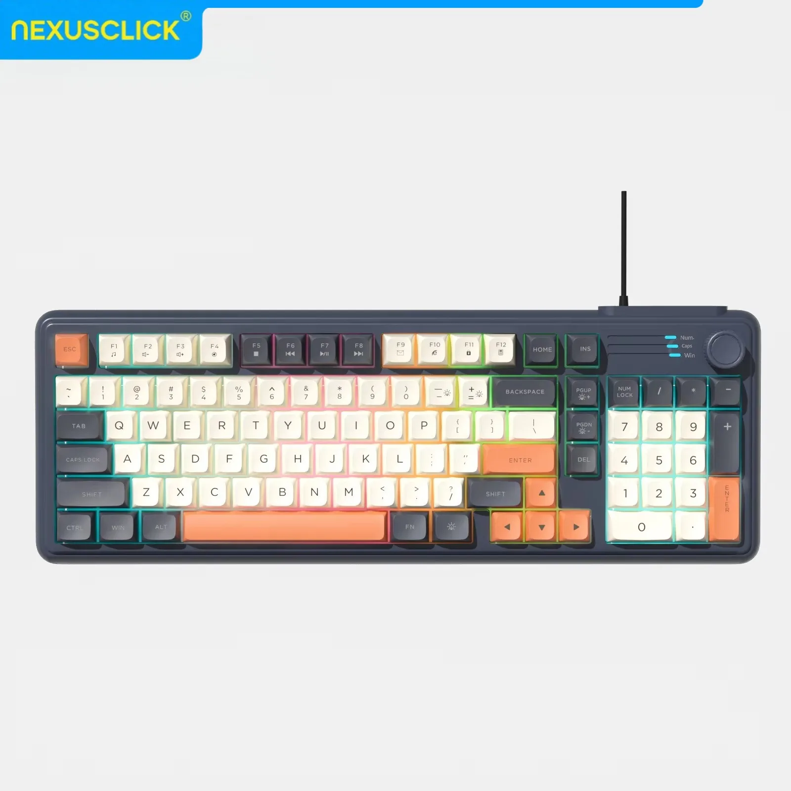 

NexusClick 104 Keys Wired Gaming Keyboard RGB Backlit Color Blocked Keycaps Ergonomic Silent Switch Audio Knob for Gamer Office