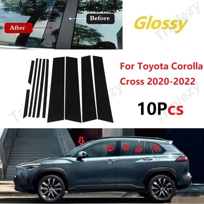 

10Pcs Exterior Car Door Window Pillar Posts Trim Covers Decoration PC Material Sticker For Toyota Corolla Cross 2020-2022