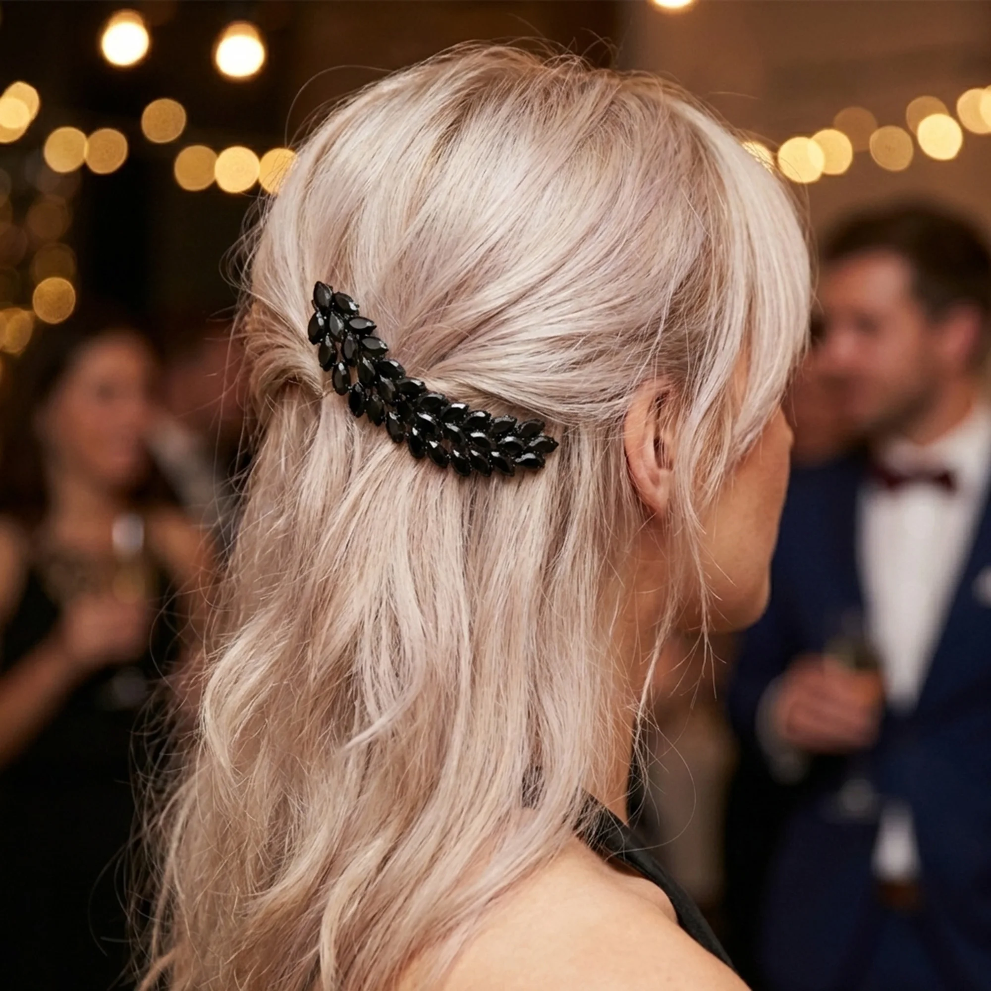 Luxury Midnight Black Marquise Zircon Hair Clip Elegant Gothic Crystal Barrette Noir Wedding & Evening Party Hair Jewelry view 2