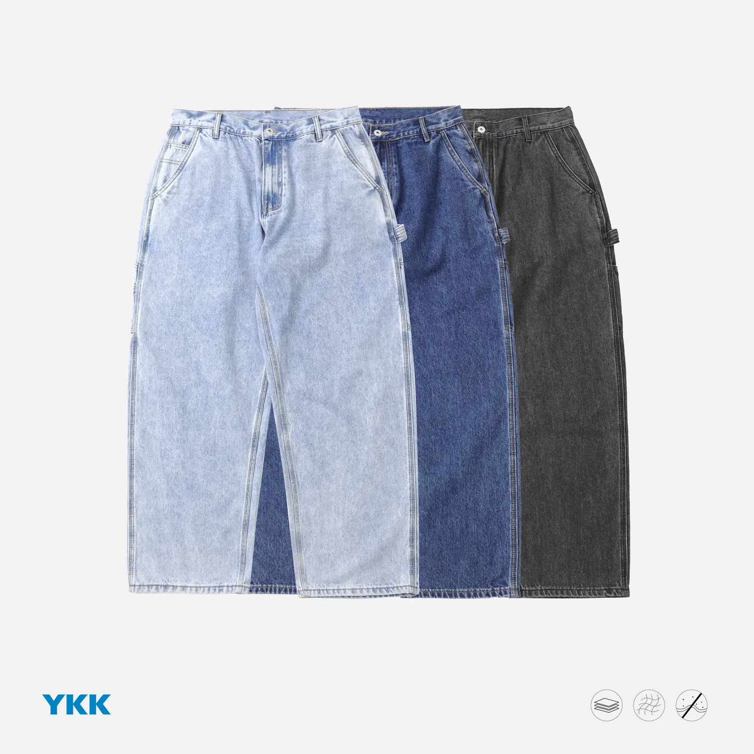 

Casual Men's Jeans Loose Fit Snowflake Washed Outdated Logging Workwear Cotton Blend mid Waist Zipper Opening Summer Collection