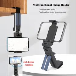 Multifunction Phone Holder Travel Stand 360 Rotate Foldable Bracket Adjustable Headphone Holder Tablet Stand Mount in Car Clip