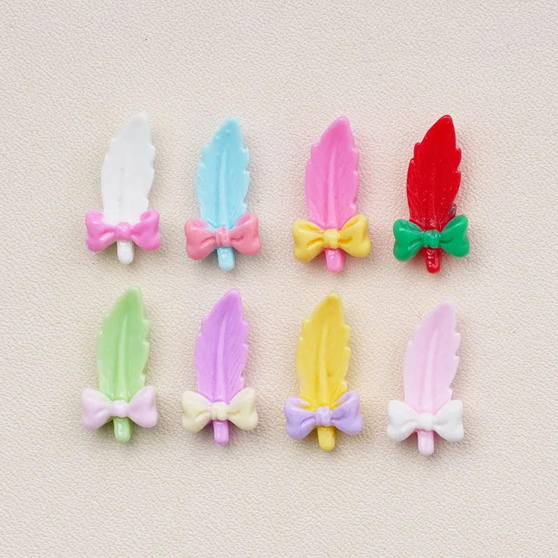 20Pcs Kawaii Cartoon Bow Tie Feather Resin DIY Shoes Hat Icebox Barrette Mobile Phone Case Scrapbook Cream Glue Flat Back Resin