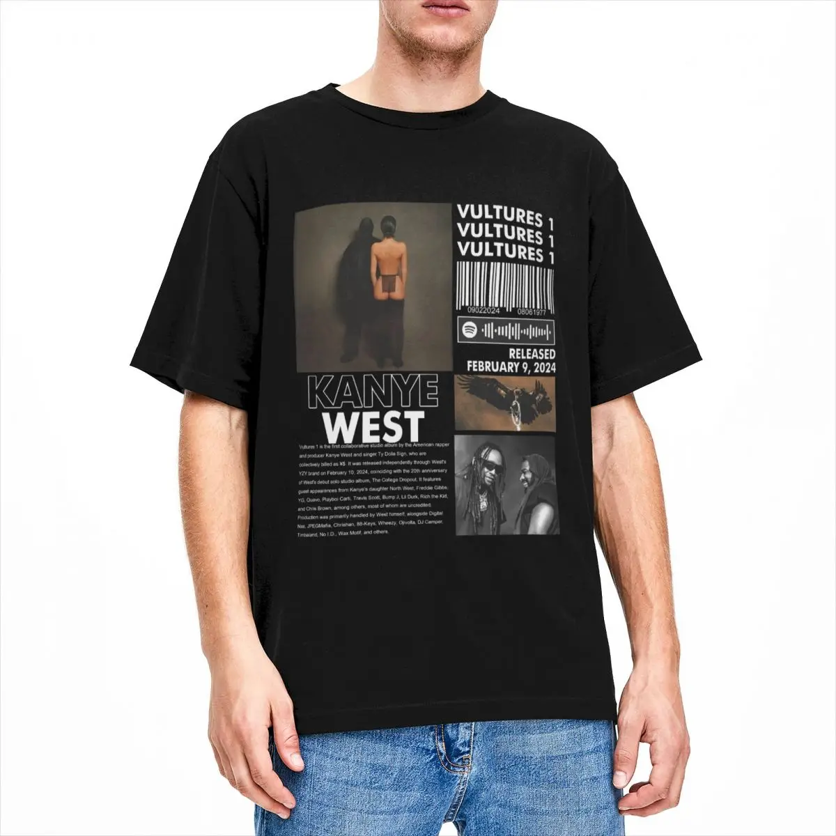 Men Women's Kanye West Ty Dolla Sign Vultures 1 Album Shirt Rapper Hip Hop Rap 100% Cotton Tops Fashion Short Sleeve O Neck Tees