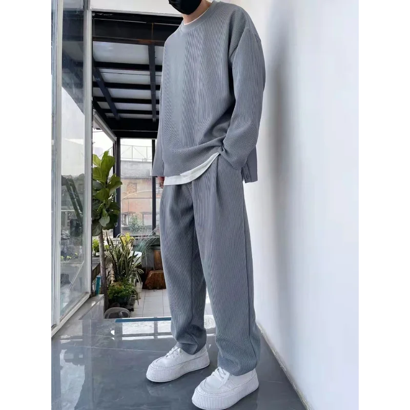 Autumn Men's Fashion Trend Venetian Strip Suit Handsome Tall Slim Drape Casual Wear