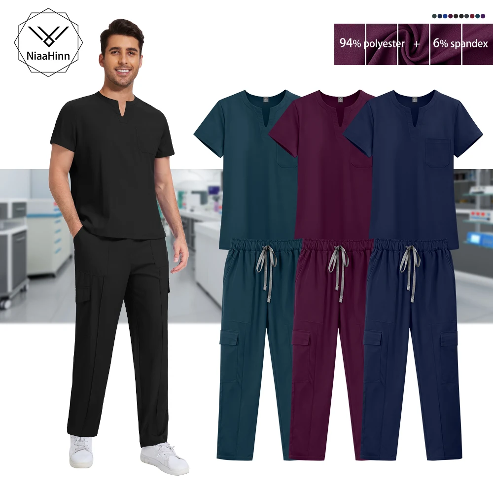 

Оптовые унисекс-комплекты униформы для медсестер: эластичные, немнущиеся, для врачей и медсестер, больничные аксессуары, прямые брюки