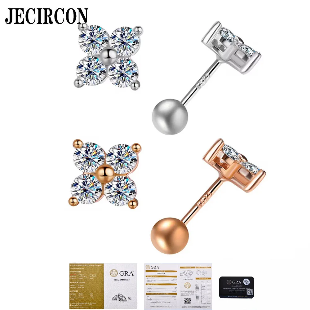 

JECIRCON High-end Screw Stud Earrings for Women Fashionable 925 Sterling Silver Versatile Floral Moissanite Diamond Fine Jewelry