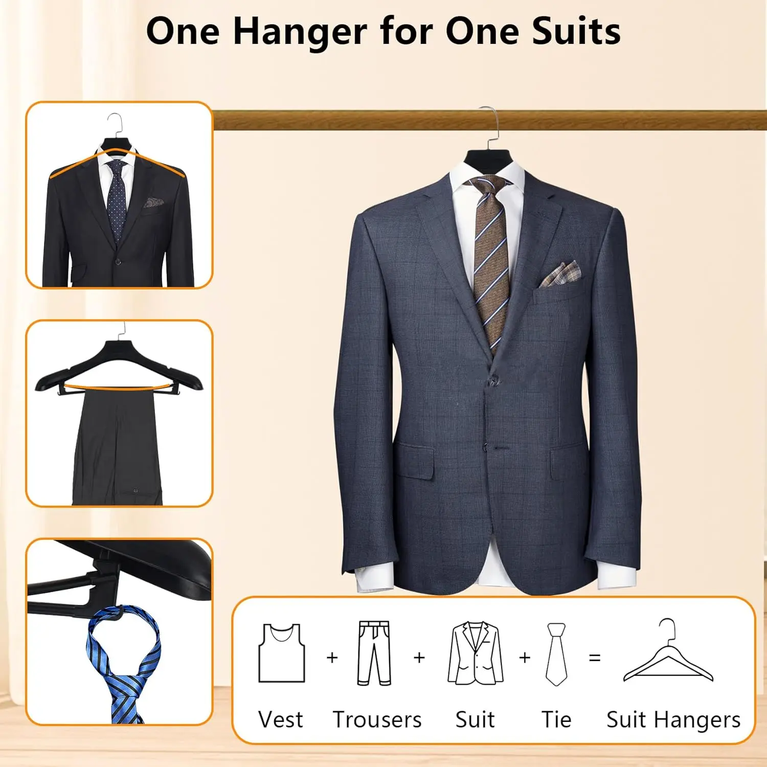 5-20Pcs Plastic Extra Wide Suit Hangers with Pants Bar Black Coat Hangers No Shoulder Bump Non Slip for Thick Sweaters for Men