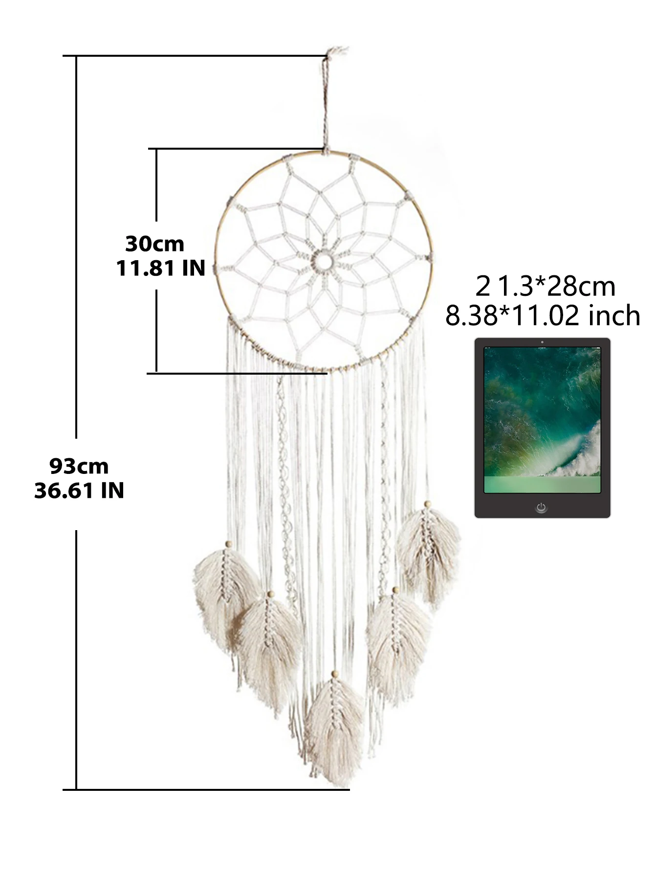 HandWoven Tapestry，Boho Macrame Dream Catcher with Leaf，Nordic Home Decor Wall Hanging Crafts for Bedroom Living Room Decoration