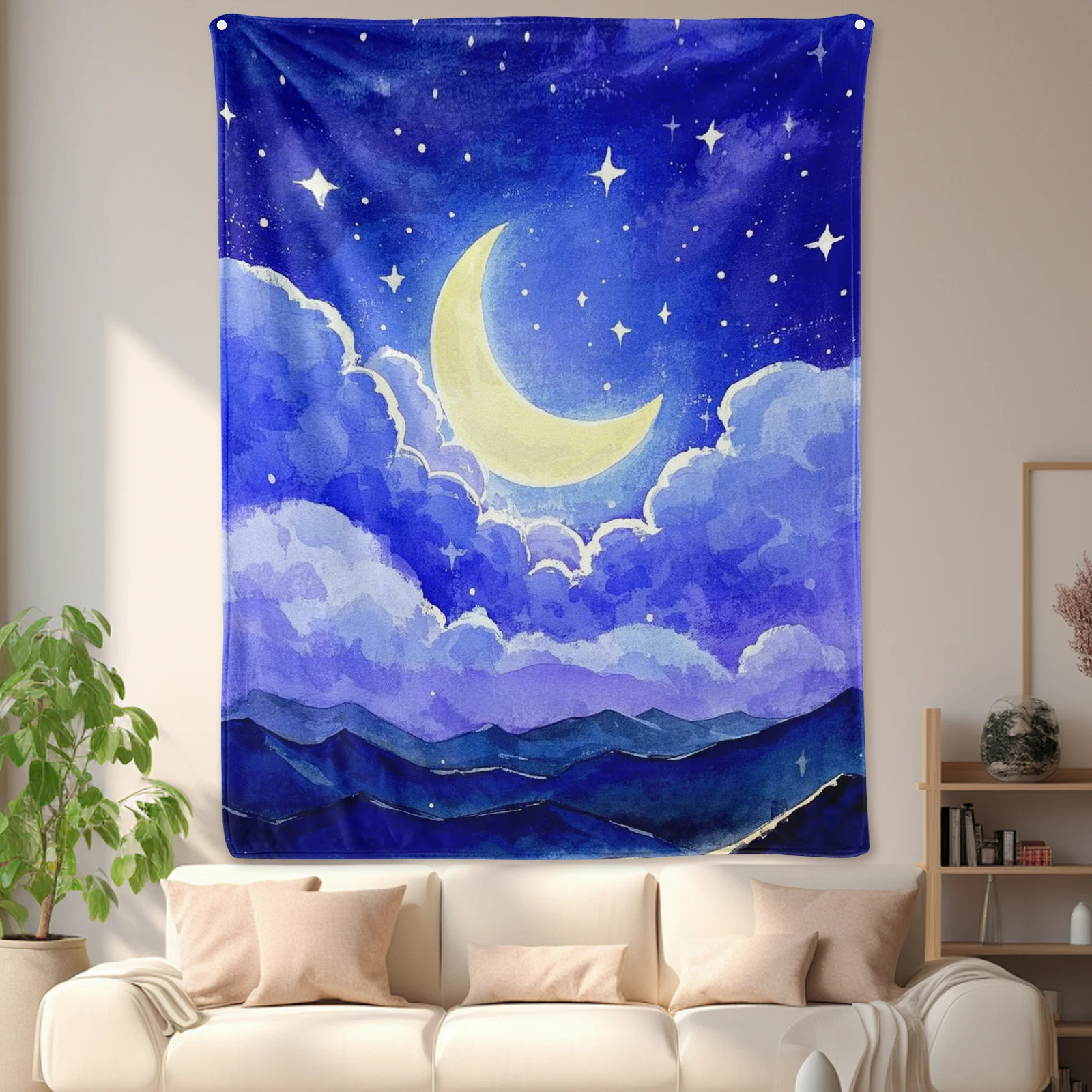 Cielo notturno stellato con nuvole scure e coperta dal design della gamma di montagna per avventurieri e regalo unico per adulti e amanti della natura
