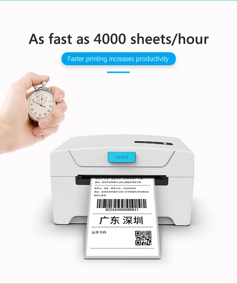 Printer Label Pengiriman Mini Thermal 80mm 3 Inci, Printer Stiker Bluetooth USB untuk Logistik, Printer Tanpa Tinta