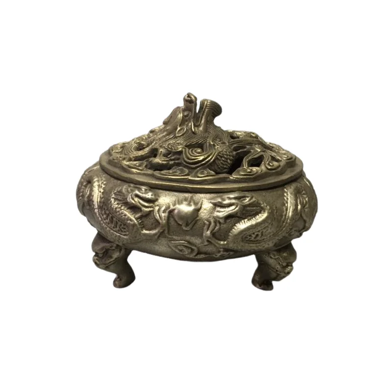 

Collectible archaize white copper nine dragon Incense Burner/Holder Cupronickel play The Ball Sandalwood Censer Incense