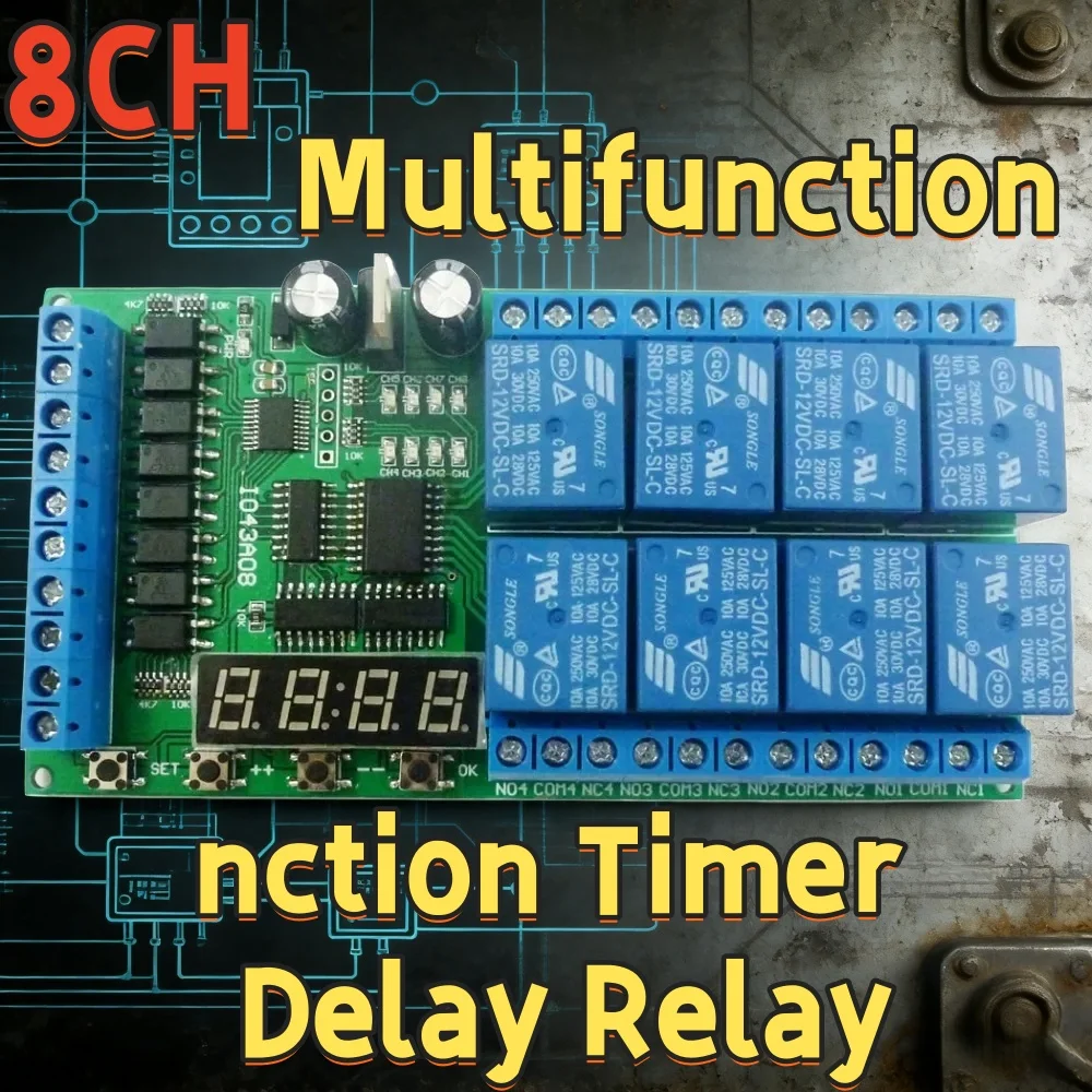 

Многофункциональная плата реле задержки с 8 каналами, таймером, циклическим переключением, блокировкой, самоблокировкой, мгновенным действием, бистабильным, DC 12V
