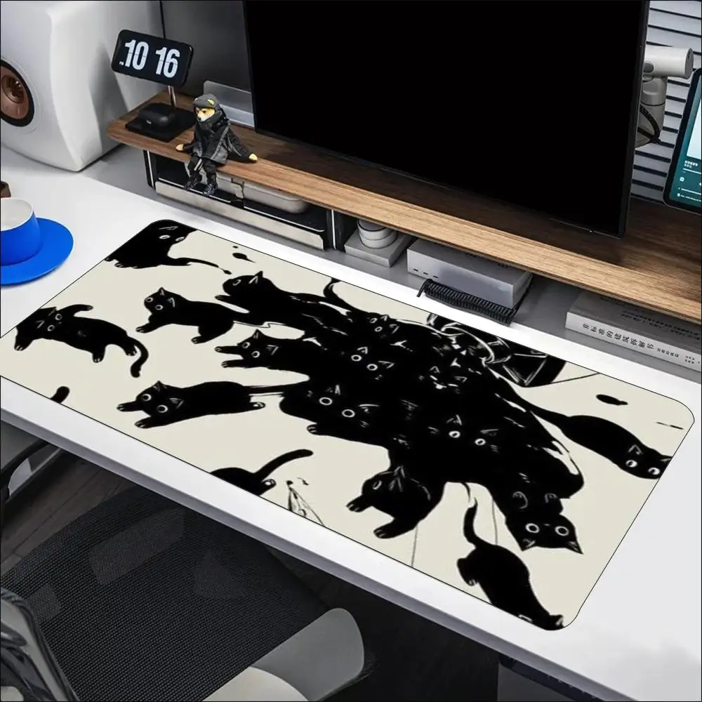 Minimal Black Ink Splash Cat Large Mouse Pad Non Slip Rubber Desk Mat for Laptop Keyboard Gaming and Casual Home Desktop Use