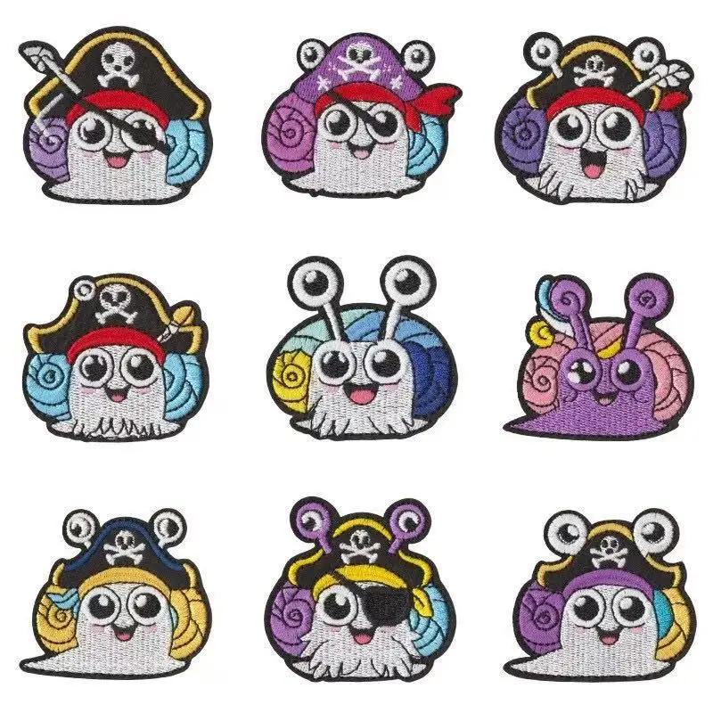Cartoon Pirate Snail Embroidery Patch Colorful Iron-On Patch Fun Clothing Handmade Decoration Embroidery for Kids