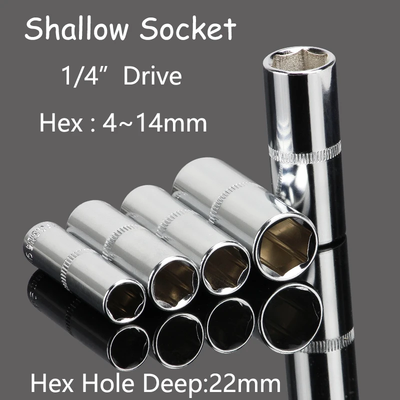 

1/4 Inch Drive Ratchet Wrench Socket Shallow Socket Hex Head Sleeve 4 4.5 5 5.5 6 7 8 9 10 11 12 13 14mm Deepening Hex Hole 22mm