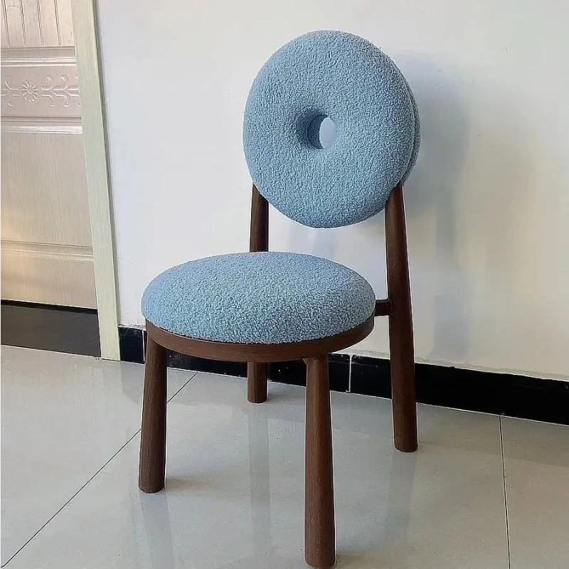 Nordic Modern Home Bedroom Makeup Chair Internet celebrity Dressing Stool Dining Chair Simple Donut Lamb Fleece Chair Backrest