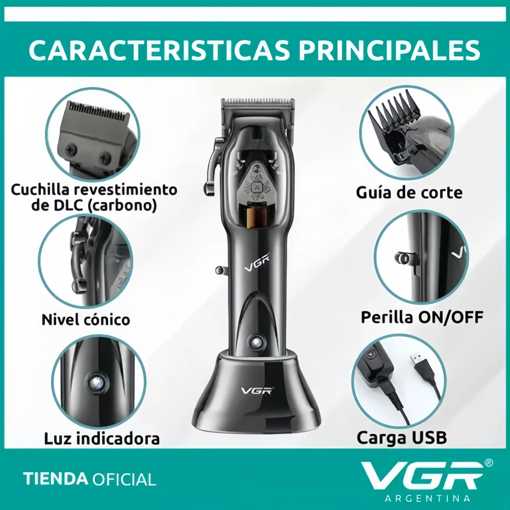 VGR maquina de cortar cabello maquina cortar cabelo profissional Aparador de Pelos Profissional Máquina de Corte de Pelos Ajustável Máquina de Corte Barbeiro Sem Fio 9000 RPM Máquina de Corte Aparador para Homens V-653