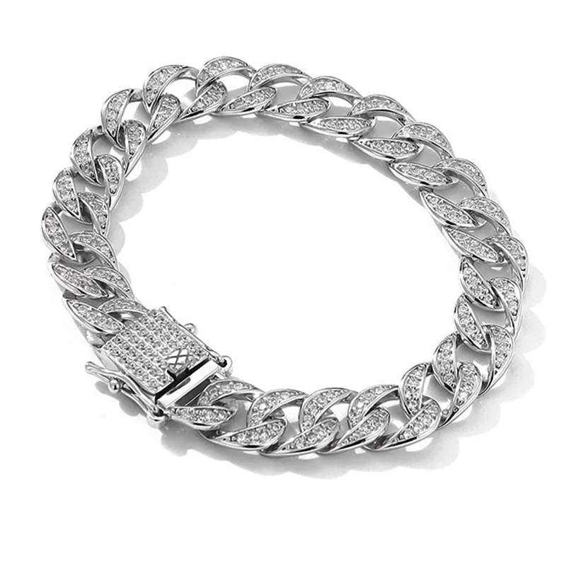 

Mylux Jewelry Luxury Solid Platinum PT950 D Color Moissanite Diamond Cuban Chain Bracelet Full Diamond Men's Bracelet