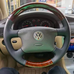 for Volkswagen VW Passat B5 1996-2005 Golf 4 1998-2004 hand stitched Genuine leather Peach wood grain car steering wheel cover