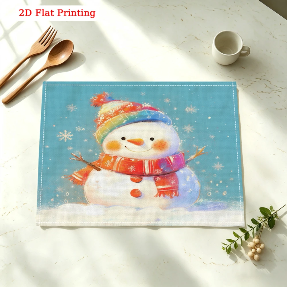 1pc Cute Snowman Placemat Blue Winter Snowflake Print Table Mat Kitchen Dining Decor Non Slip Heat Resistant 30x40cm