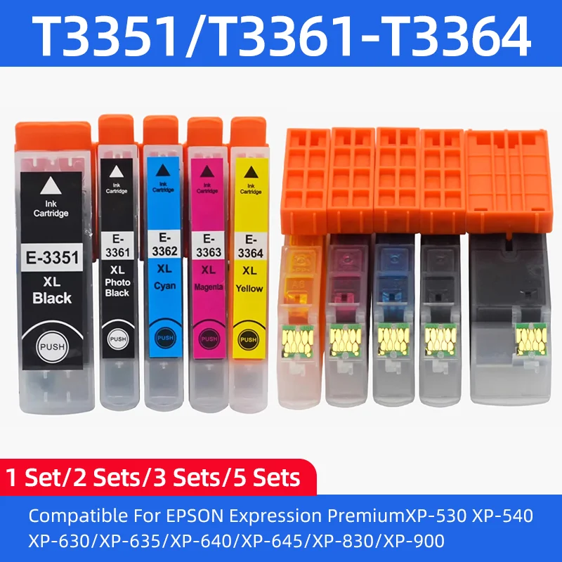 

33XL T33XL T3351 T3361 3362 3363 3364 Ink Cartridge Compatible for EPSON XP-530 XP-540 XP630 XP635 XP640 XP645 830 XP-900 XP7100