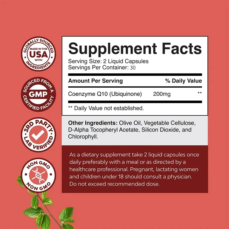 High Absorption Coenzyme Q10 200mg Per Serving, Heart Health and Energy Support Supplement, 60 Capsules
