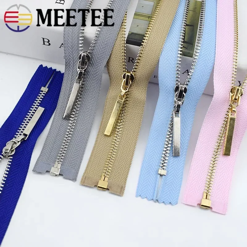 Meetee 2pcs Close-End 15-30cm Open-End 40-70cm 3# Metal Zipper Gold Silver Tooth Auto Lock Zip for Bags Wallet Sewing Tailoring