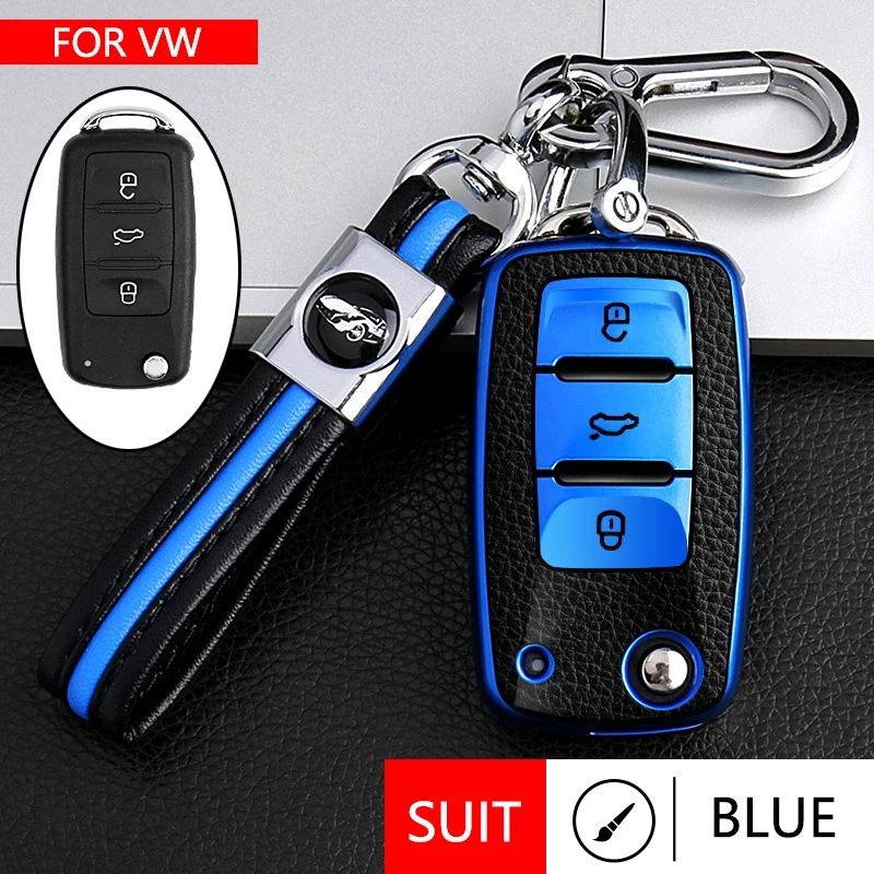 leather Car Flip Key Case Cover Shell For Volkswagen VW Polo Golf Passat Tiguan Beetle Caddy T5 Up Skoda Octavia Seat Leon Altea