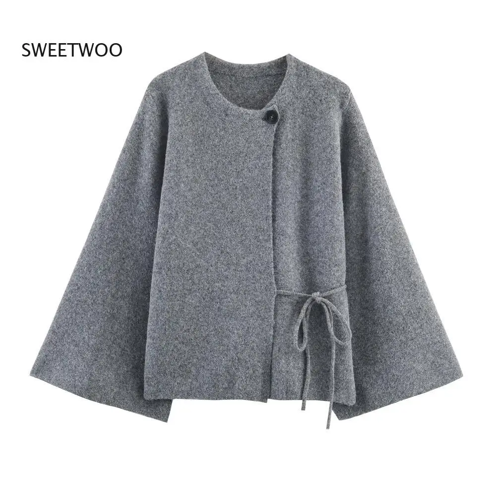 

2025 Winter New Women's Lazy Retro Kimono Style Knitted Open Sleeve Cardigan Coat