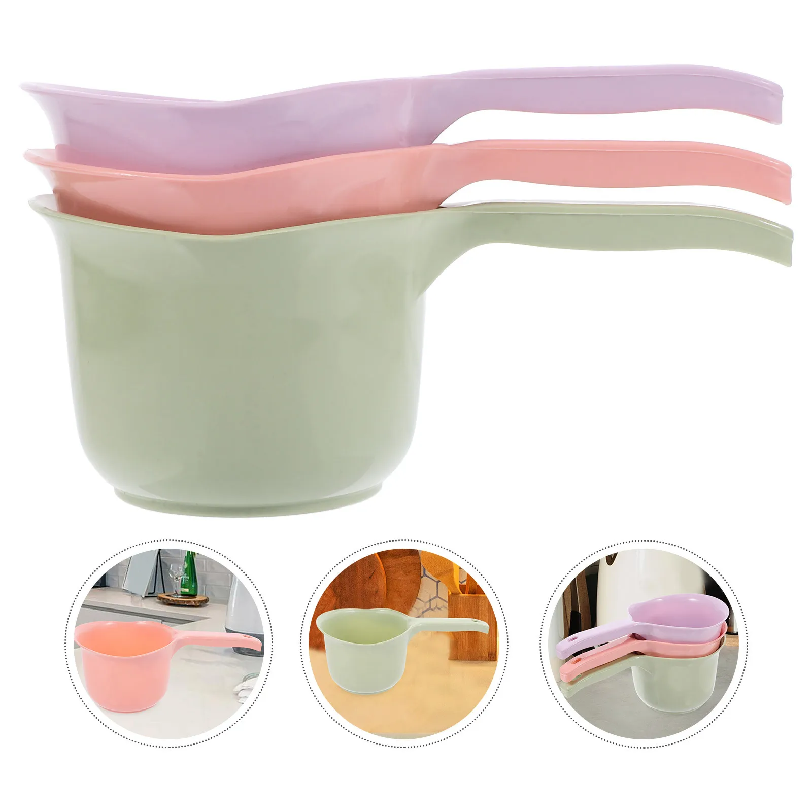 

3Pcs Plastic Water Scoop Ladle Set Large Capacity Stackable for Easy Storage Garden Sauna Restaurant Use Mixed Colors Home Tools