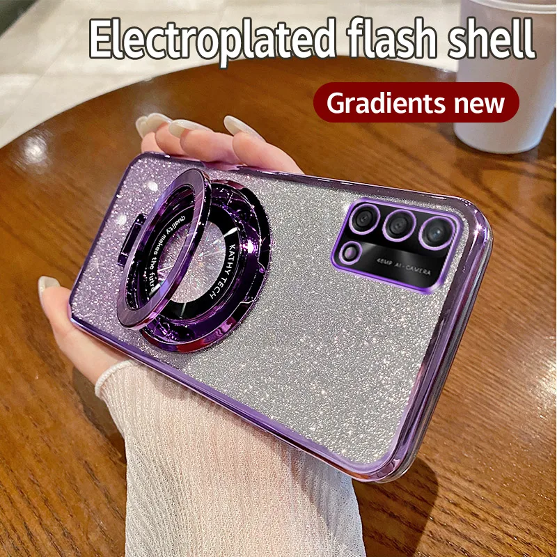 For OPPO A74 4G Casing Electroplating Soft Glitter TPU Phone Back Luxury Cover OPPO A95 4G CPH2219 Phone Case Bracket Magnetic image 6