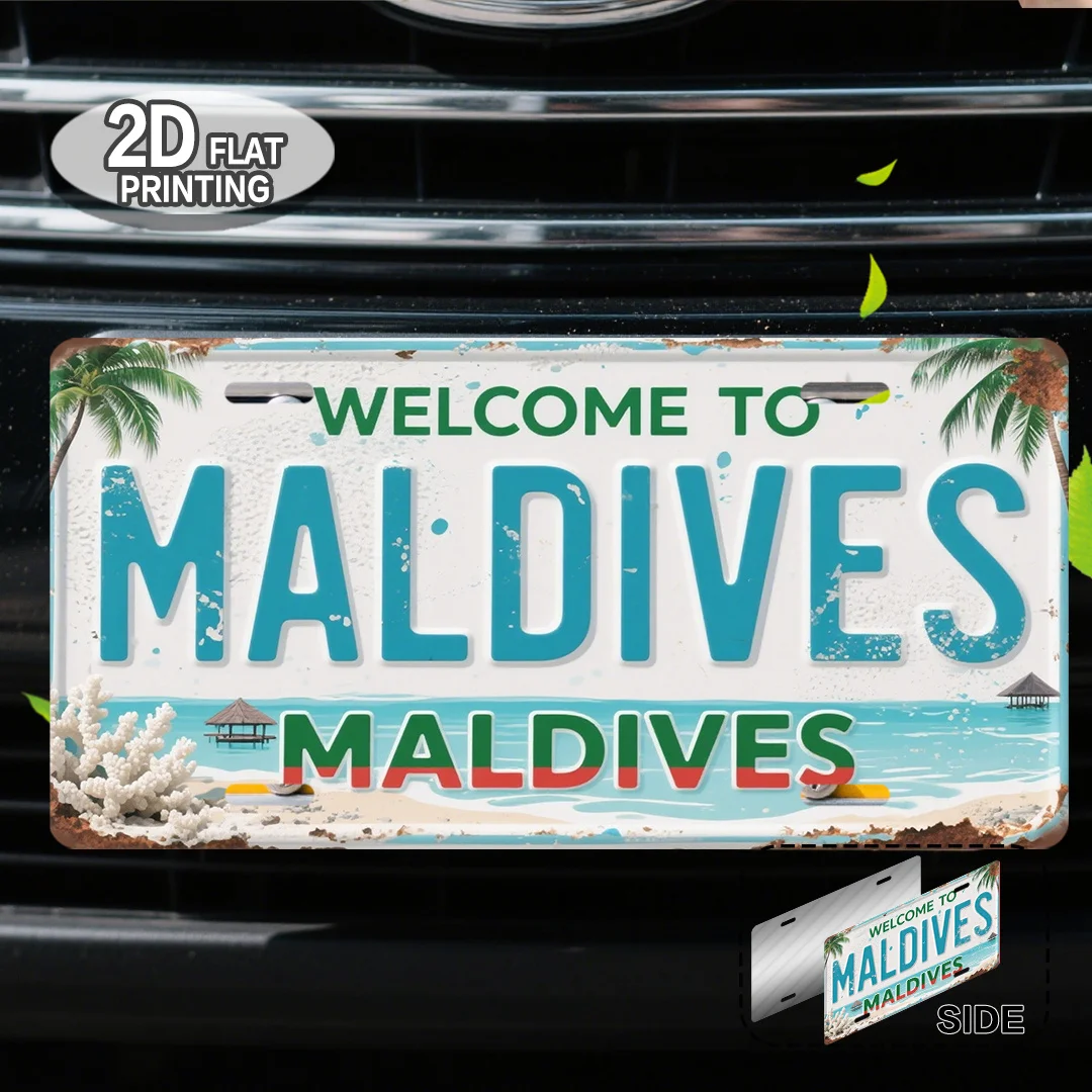 2D Flat, 1pc, Vintage Maldives License Plate Decoration (30.48X15.24 Cm), Travel Souvenir, Tropical Style, Gift for Men, Gift fo