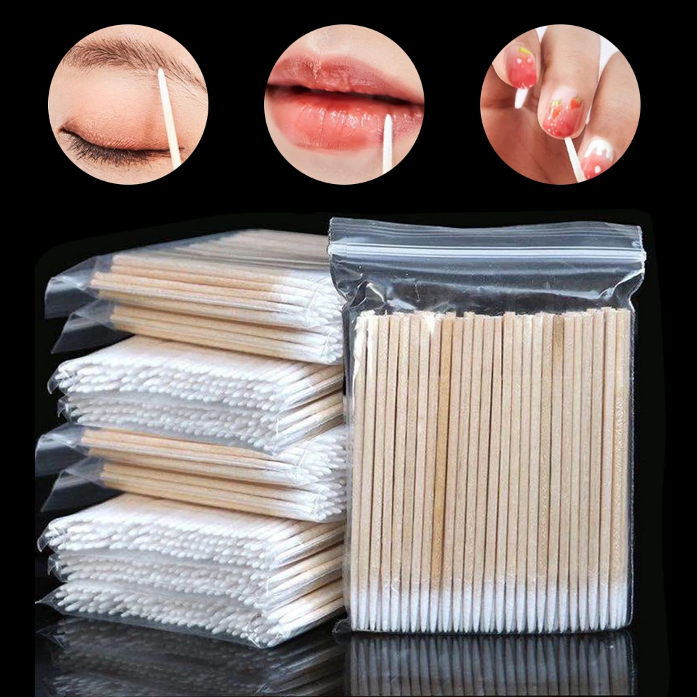 

100/300/500PCS Wooden Cotton Handle Small Pointed Tip Swabs Cotton Buds Kapok Stick Eyebrow Permanent Tattoo Makeup Accessories