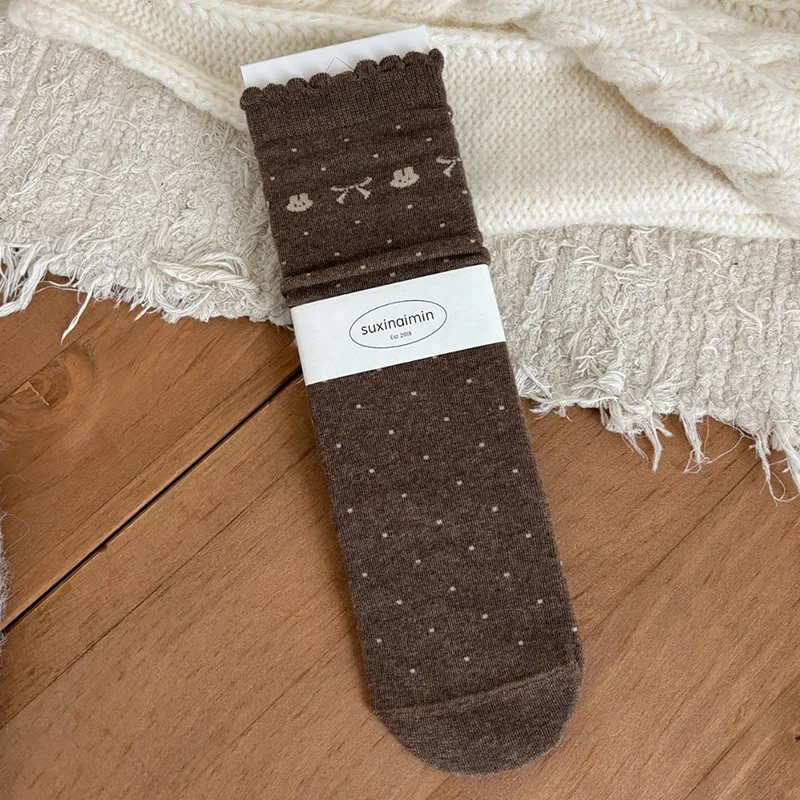 الكورية موضة القطن الأوسط أنبوب النساء الجوارب اليابانية Harajuku ريترو محبوك مطاطا فضفاض الجوارب الطويلة النساء الفتيات الكشكشة الجوارب