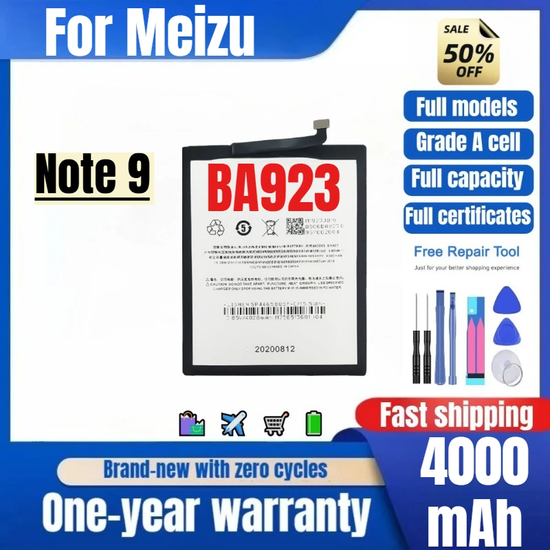 

BA923 for Meizu Note 9 Mobile Phone Battery 0 Cycle High Quality High Capacity Replacement Bateria Grade A Cell with Tools