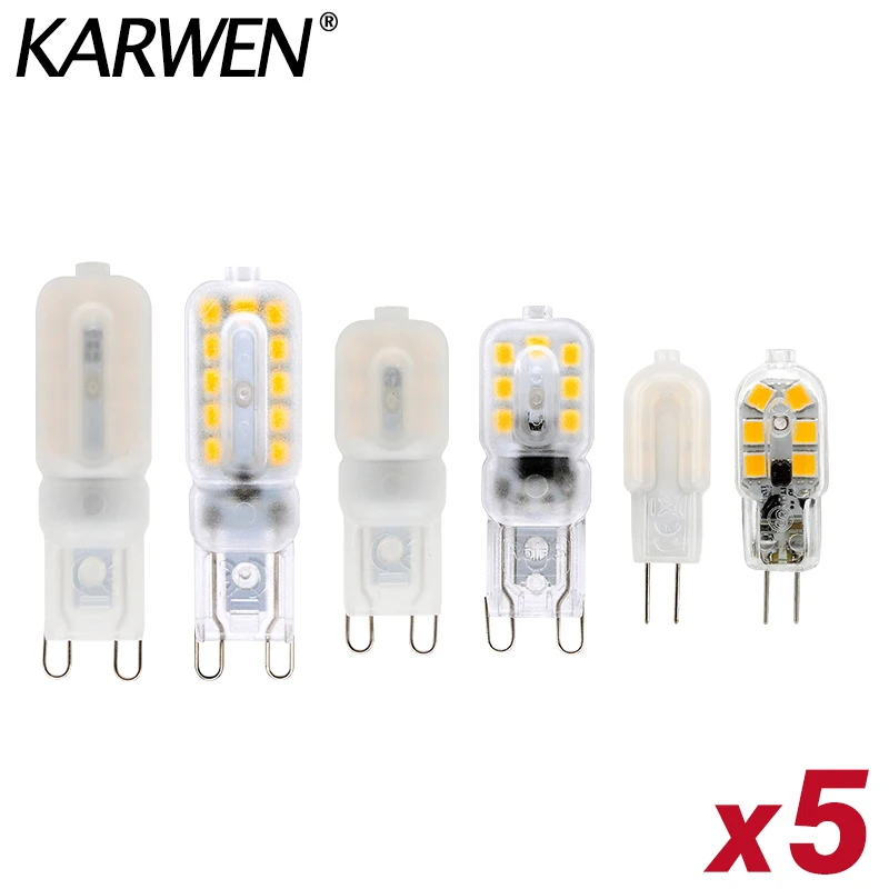 Lâmpada led g4 g9 2w 3w 5w ac dc 12v 220v smd2835 iluminação holofotes substituir 30w 60w lustre halógeno, 5 pcs/lot