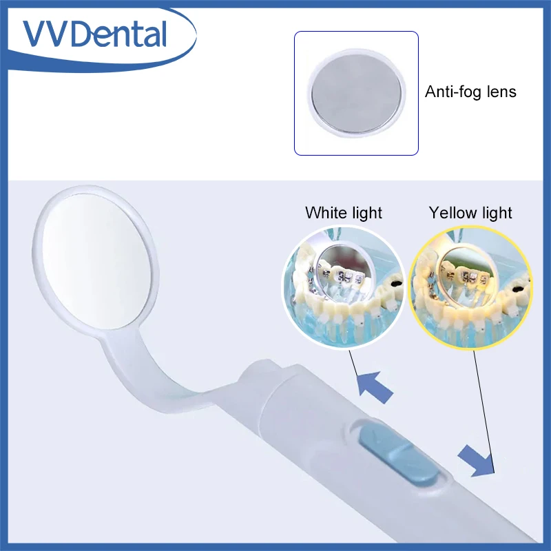 

2 шт. Стоматологическое LED-зеркало для осмотра полости рта, многоразовое, с защитой от запотевания, яркое, для ухода за зубами, гигиенический инструмент